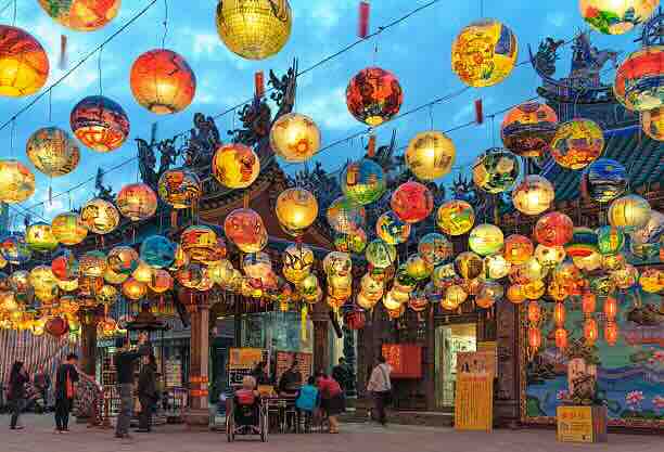 Colorful lanterns illuminating a festive scene