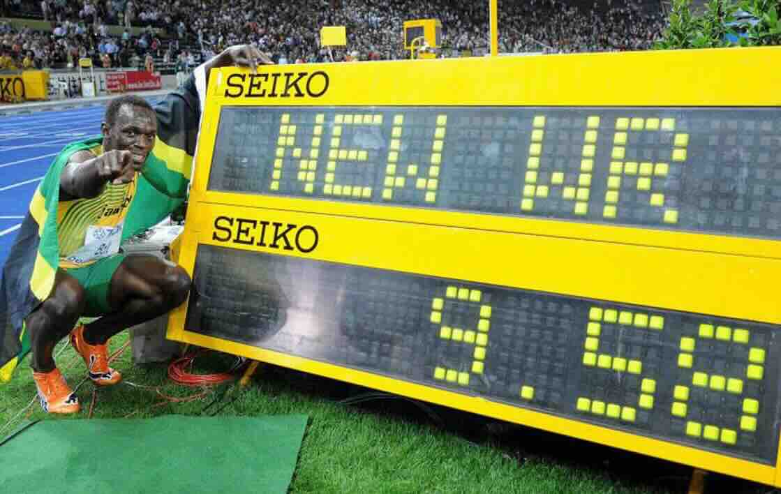 Athlete celebrating new world record.