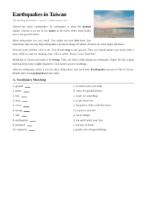 Earthquakes in Taiwan | Advanced ESL Worksheet