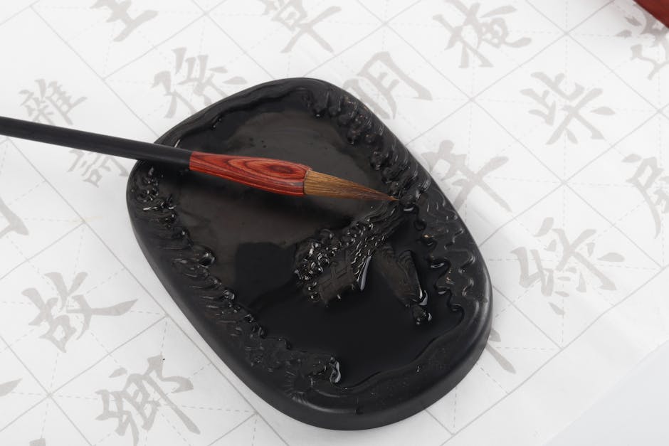 中文書法毛筆與墨硯 Chinese calligraphy brush and ink