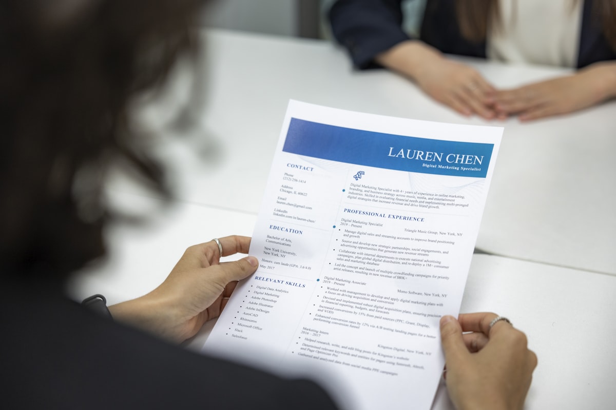 Close-up of resume and CV document for English job application 英文履歷
