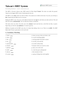 Taipei MRT Worksheet | Advanced ESL Reading