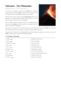 Volcanoes Worksheet | Elementary ESL Reading