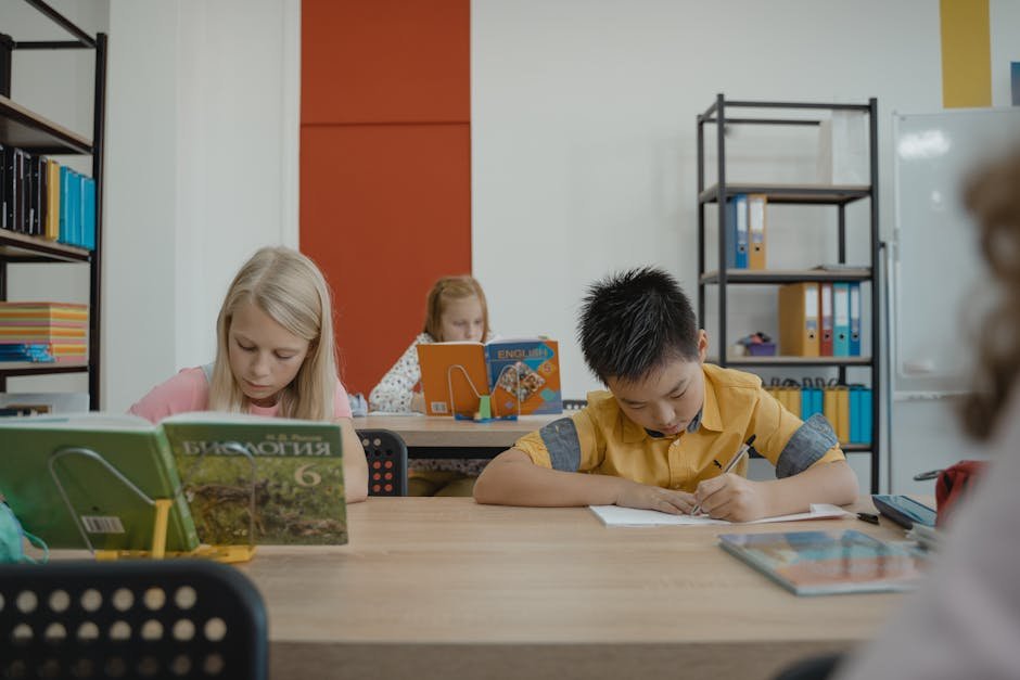 Elementary student reading English aloud