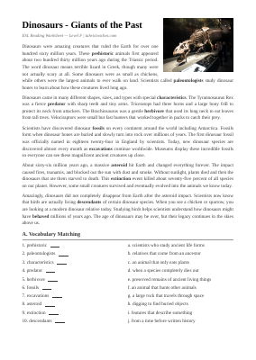 Dinosaurs Worksheet (Intermediate)