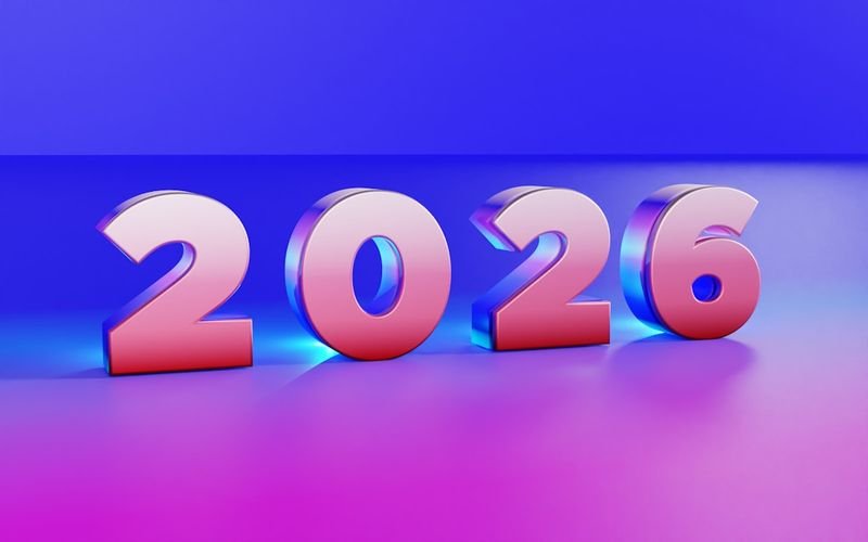 3D 2026 numerals for writing the year in an English date