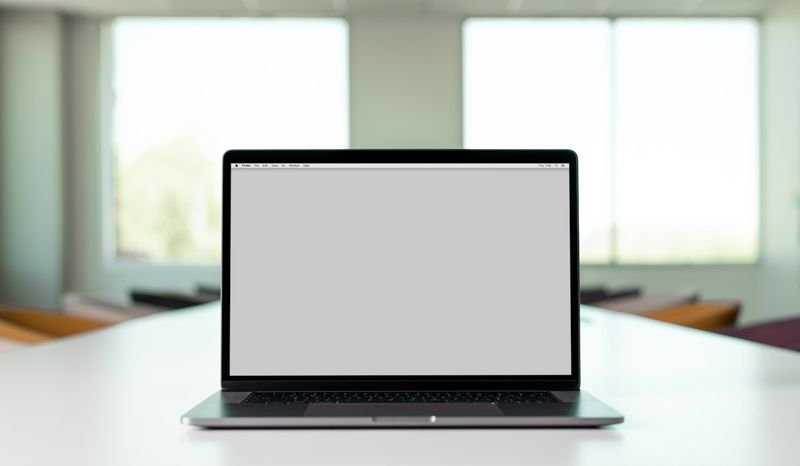 Laptop with English presentation slides ready for delivery