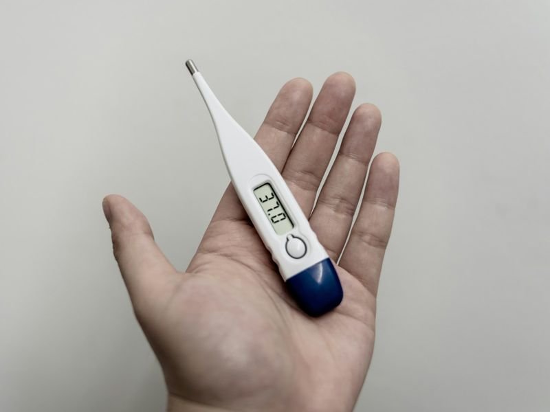Thermometer showing fever for sick leave English request