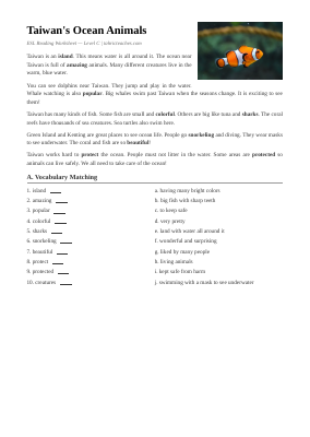 Ocean Animals Worksheet (Intermediate)