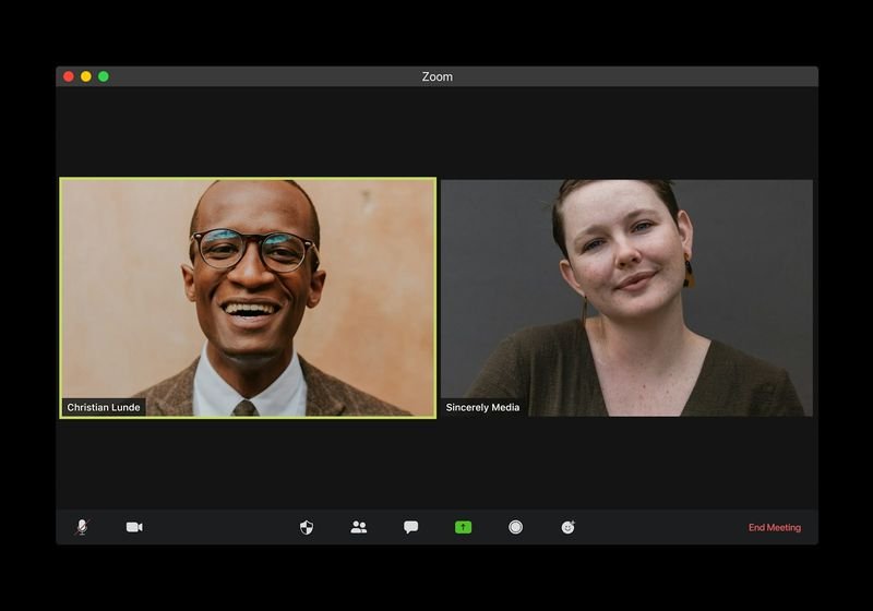 Video conference call using English abbreviations like OOO and WFH