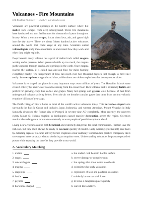 Volcanoes Worksheet (Intermediate)