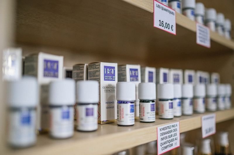Pharmacy shelves abroad where health English vocabulary matters on a business trip