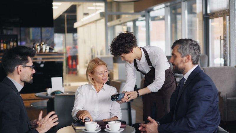 Customer speaking to a waiter to make a complaint at a restaurant in English