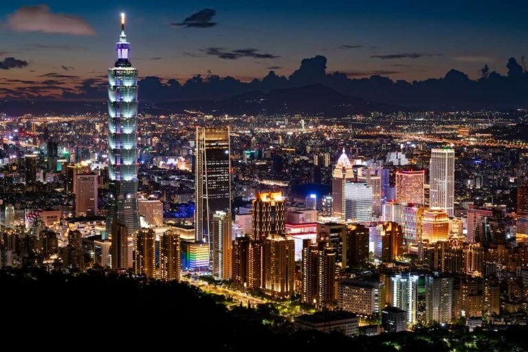 Taipei skyline at night, home to thousands of English learners in Taiwan