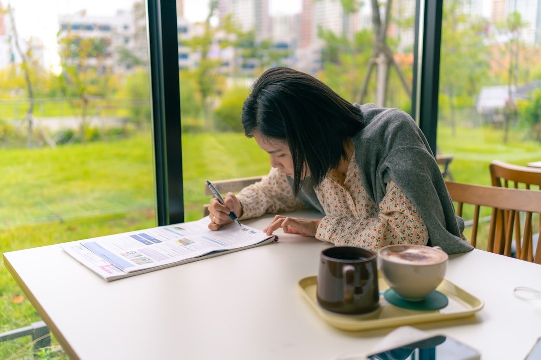 woman studying in cafe....